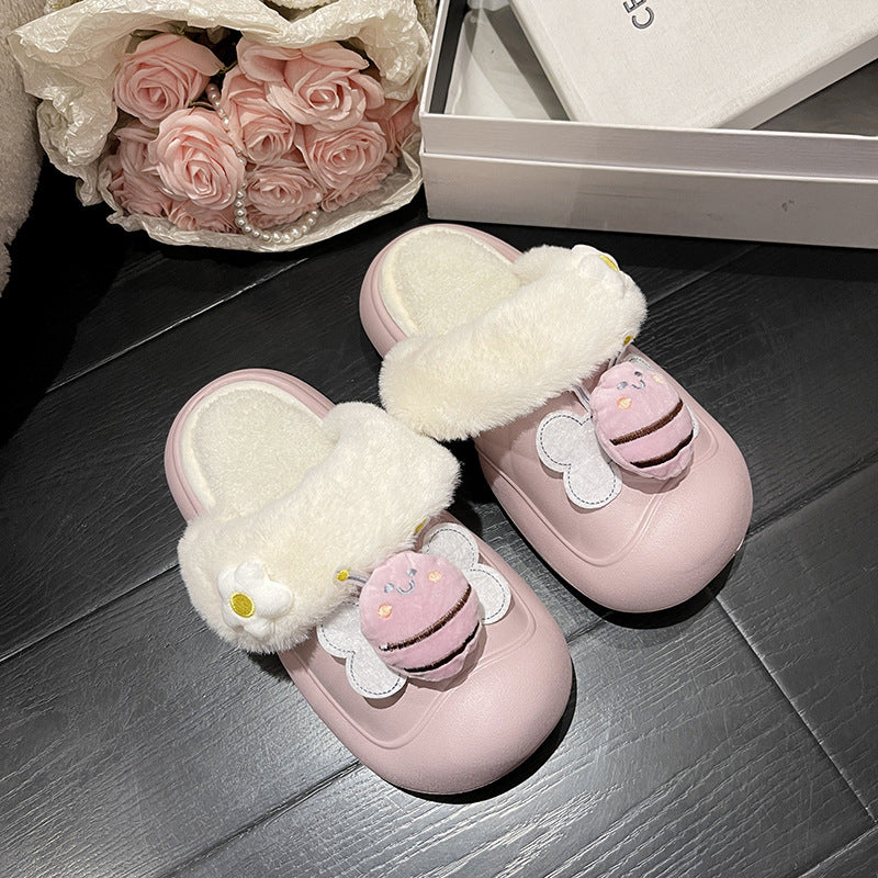 Wholesale Little Bee Autumn and Winter Non-slip Warm Plush Waterproof Cotton Slippers